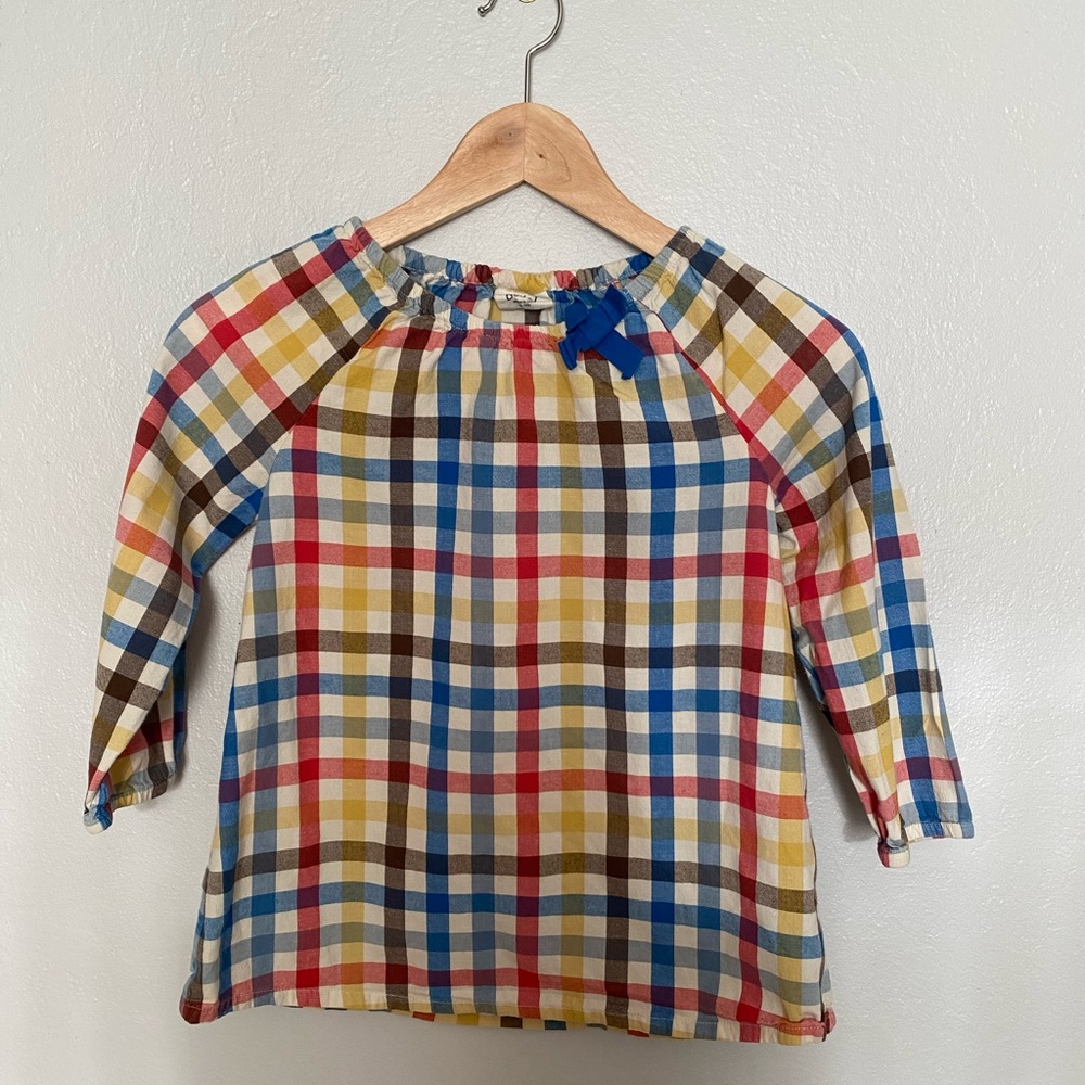 Mini Boden Primary Gingham Plaid Blouse
